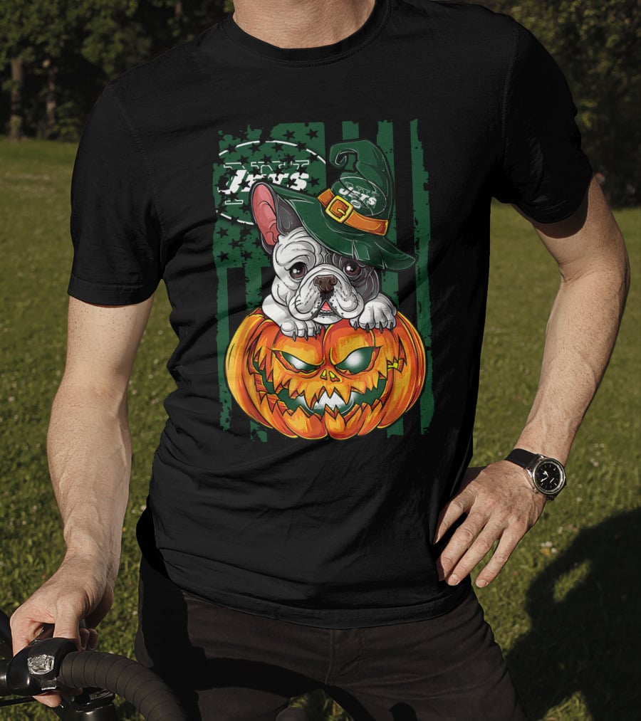 Hlw Bulldog New York Jets Halloween Pumpkin Wizard T-Shirt