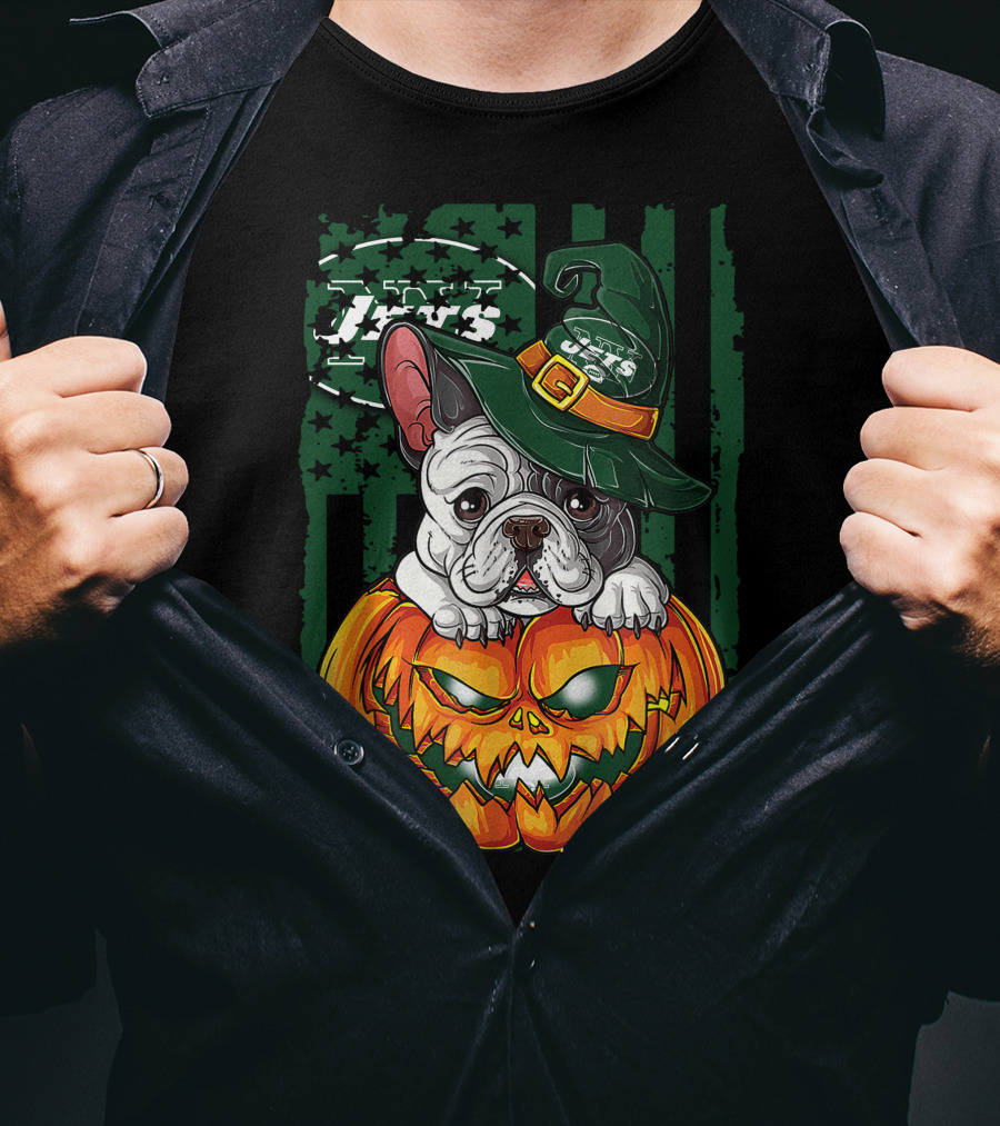 Hlw Bulldog New York Jets Halloween Pumpkin Wizard T-Shirt