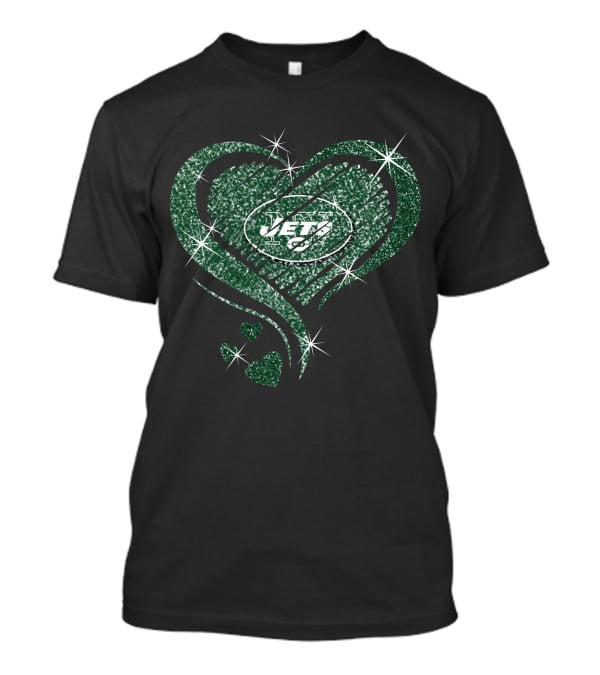 Heart Diamond Jets Glitter Green Football Fan T-Shirt