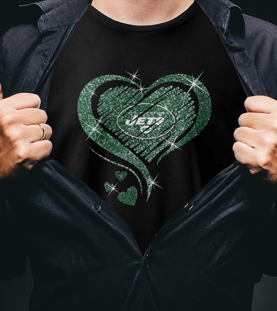 Heart Diamond Jets Glitter Green Football Fan T-Shirt