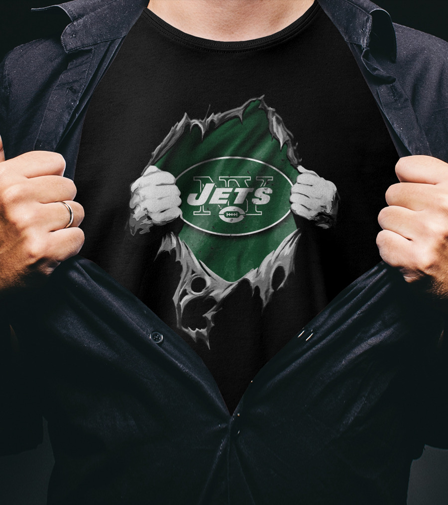 Torn V2 New York Jets Logo Hands Emerging From Rip T-Shirt