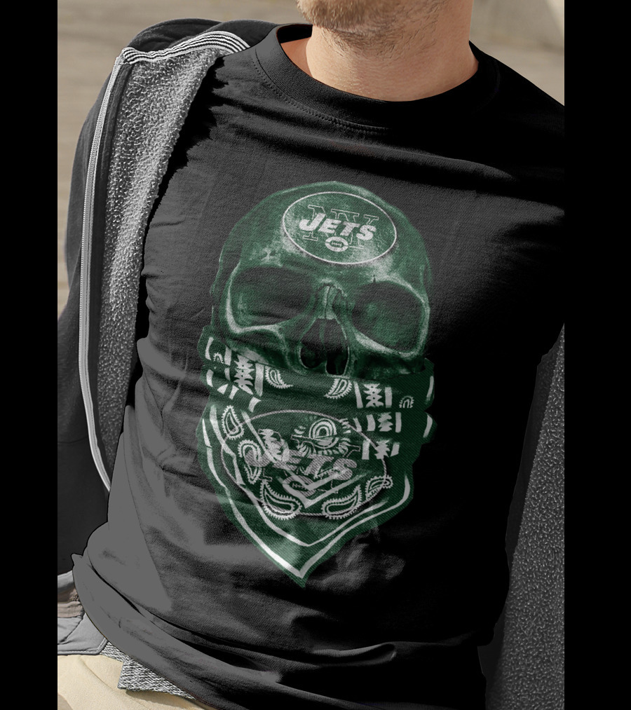 Skull V5 New York Jets Bandana Motif T-Shirt