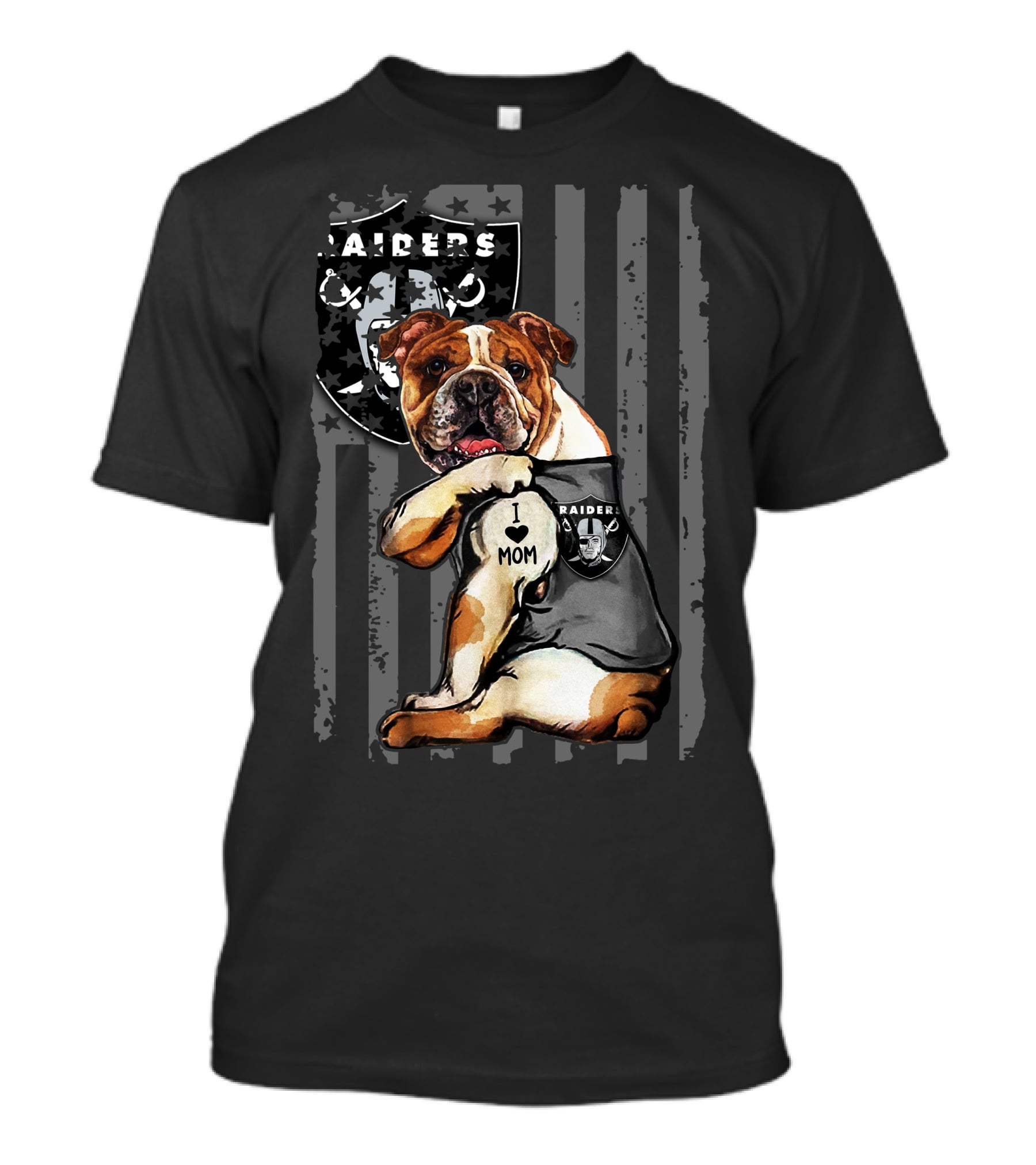 Bulldog I Love Mom Oakland Raiders T-Shirt