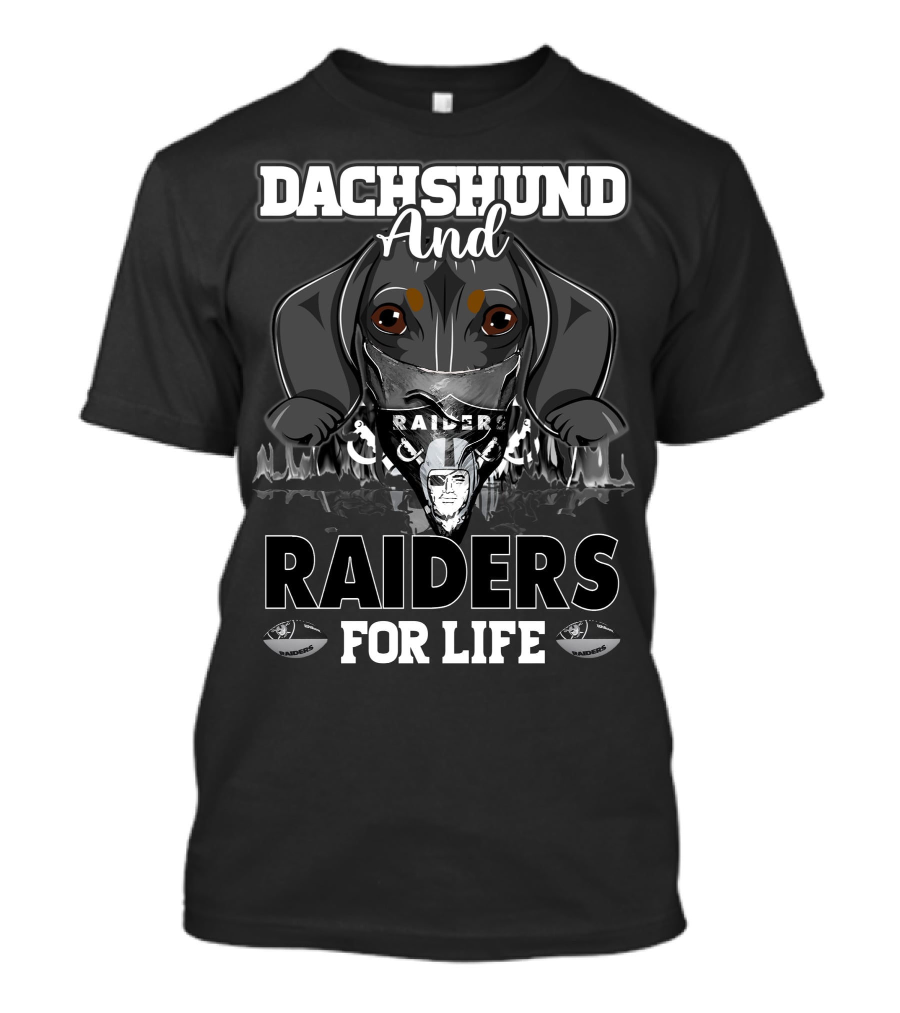 Dachshund And Raiders For Life With Raider Symbol And Helmet T-Shirt