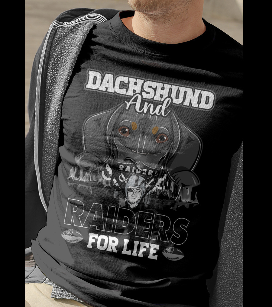 Dachshund And Raiders For Life With Raider Symbol And Helmet T-Shirt