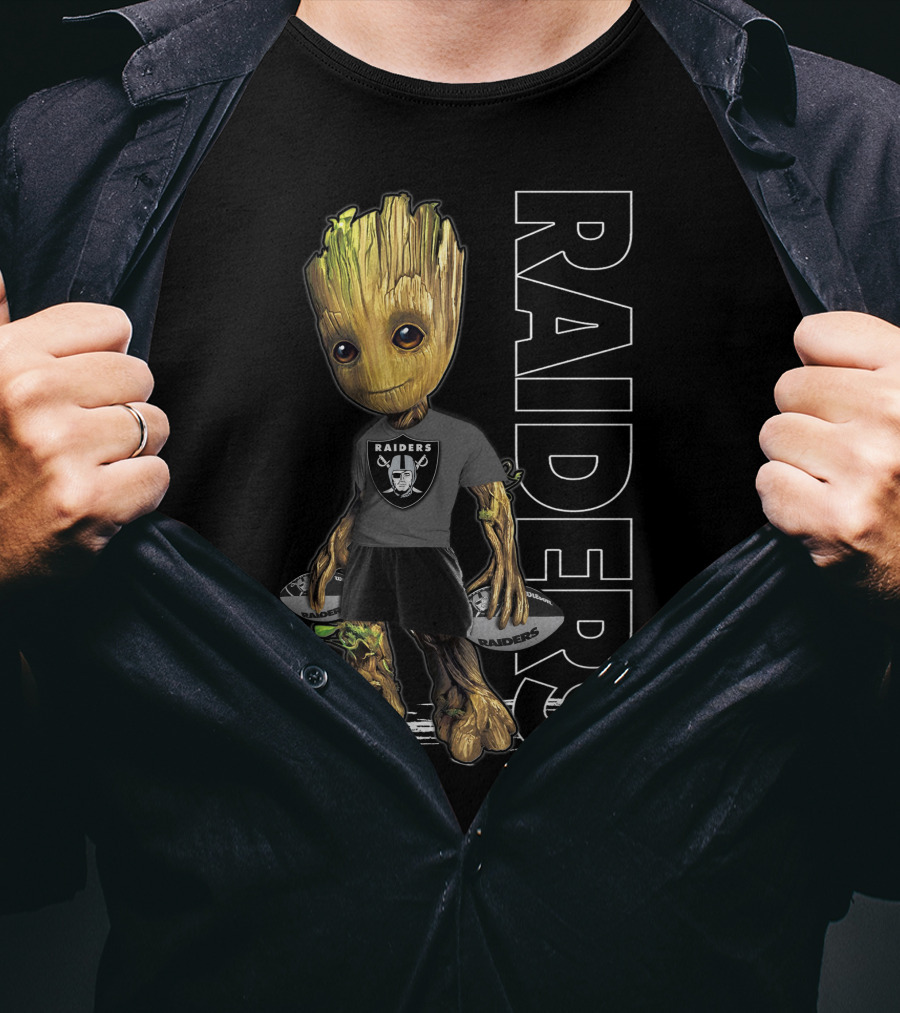 Groot Raiders Holding Football With Raiders T-Shirt