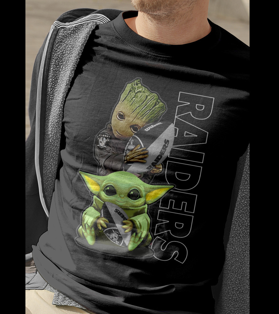 Grzd Oakland Raiders Groot Baby Yoda Football T-Shirt