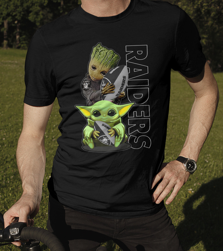 Grzd Oakland Raiders Groot Baby Yoda Football T-Shirt