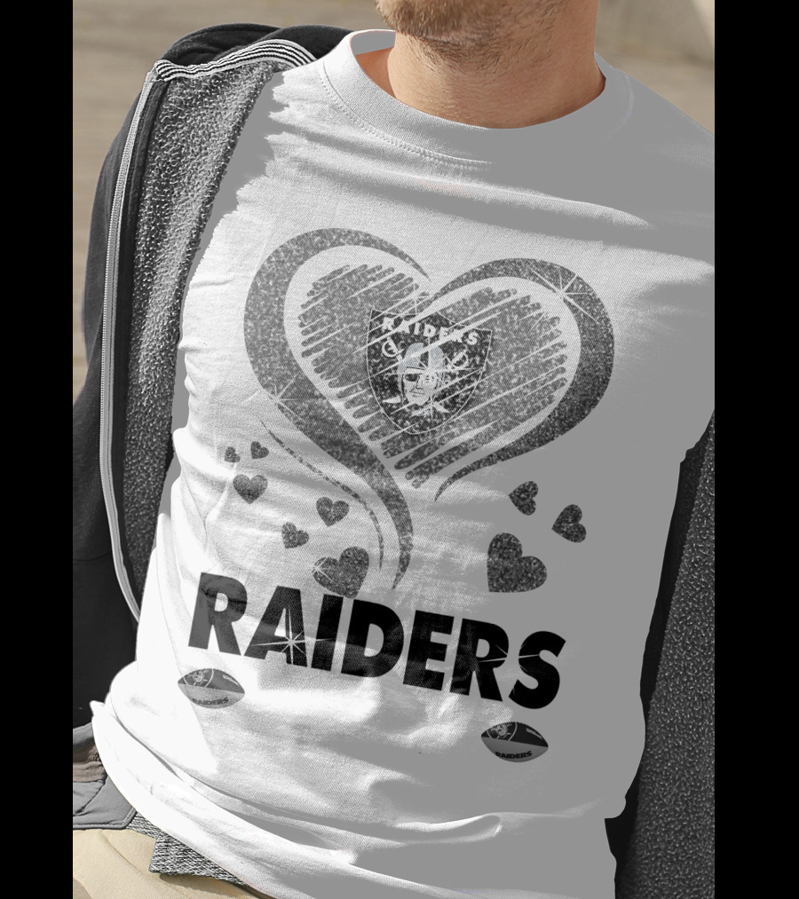 Raiders In My Heart Silver Glitter Hearts T-Shirt