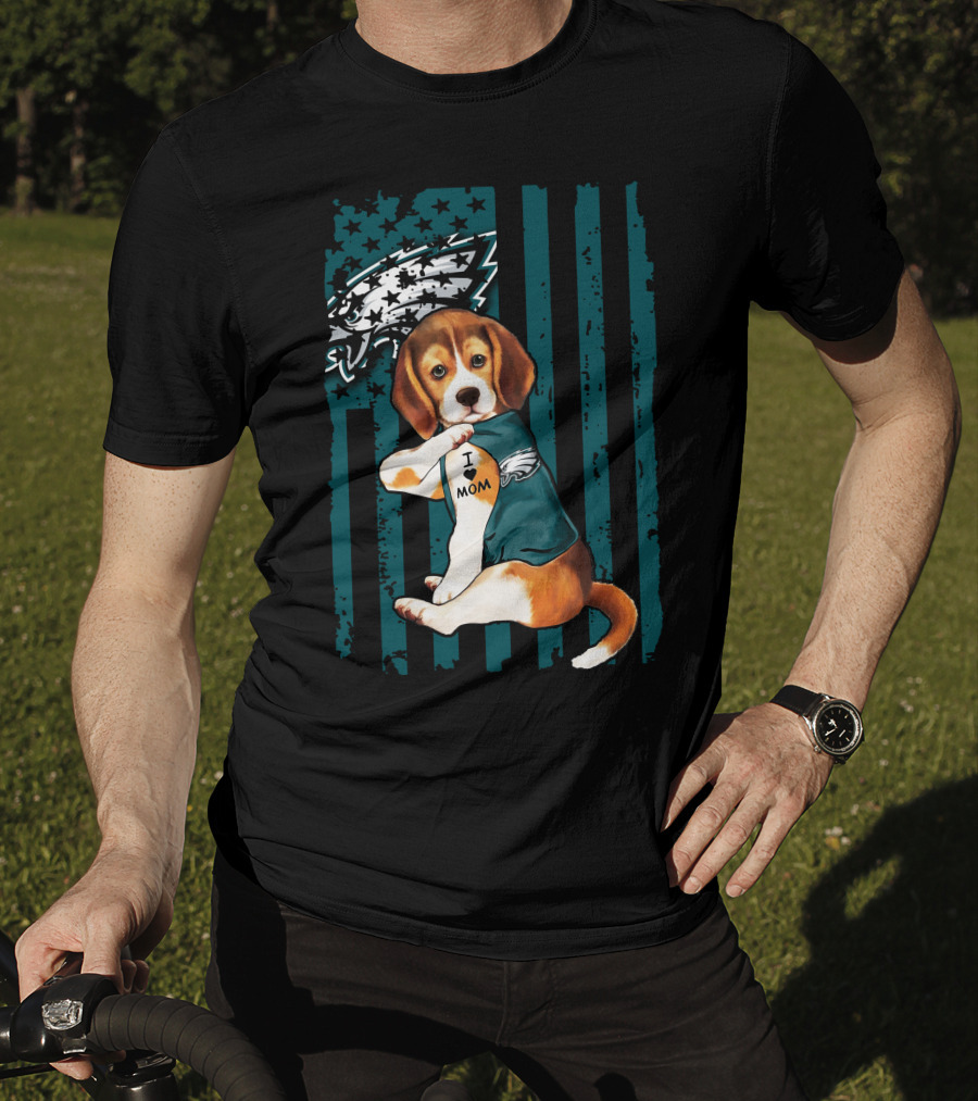 Beagle Philadelphia Eagles I Love Mom Dog Tattoo Pup T-Shirt