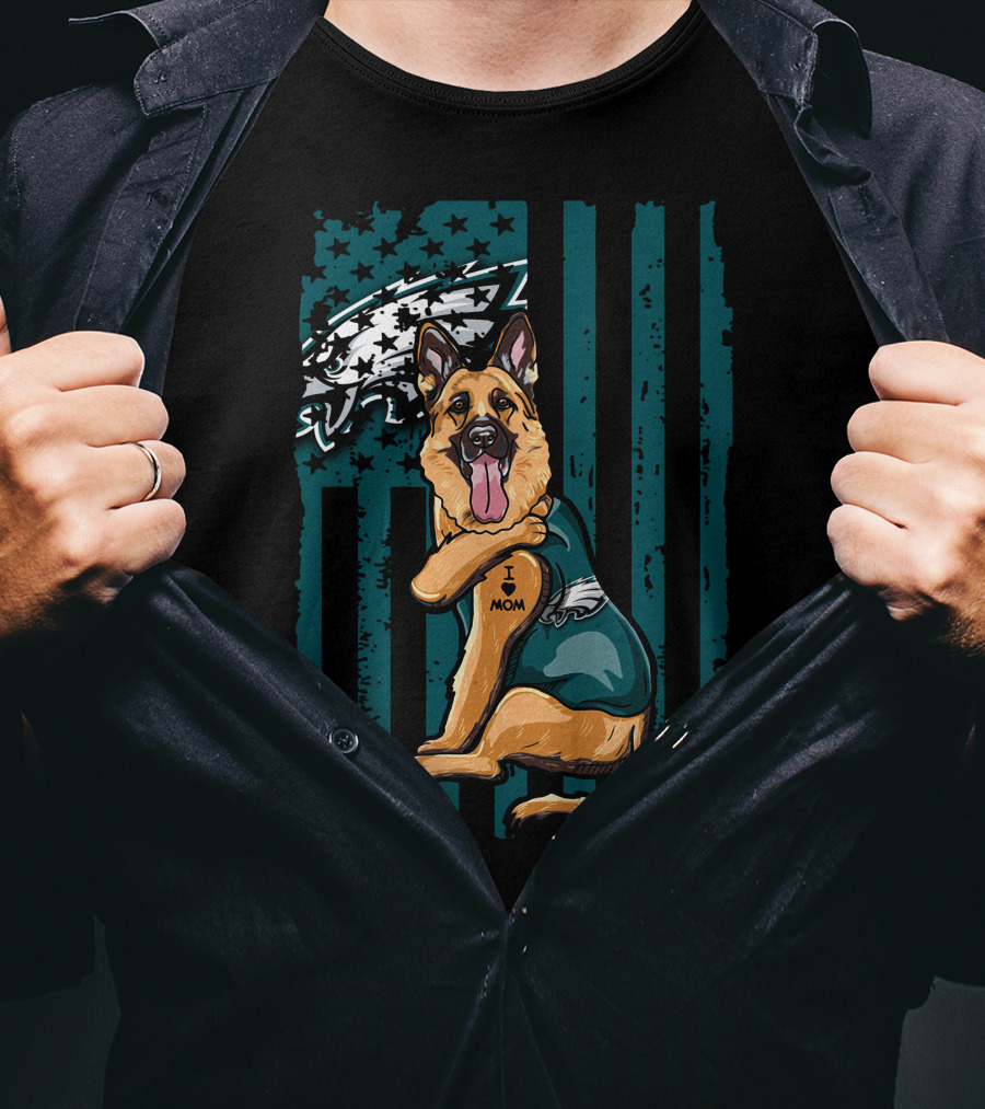 Philadelphia Eagles German Shepherd I Love Mom Football Fan Flag T-Shirt