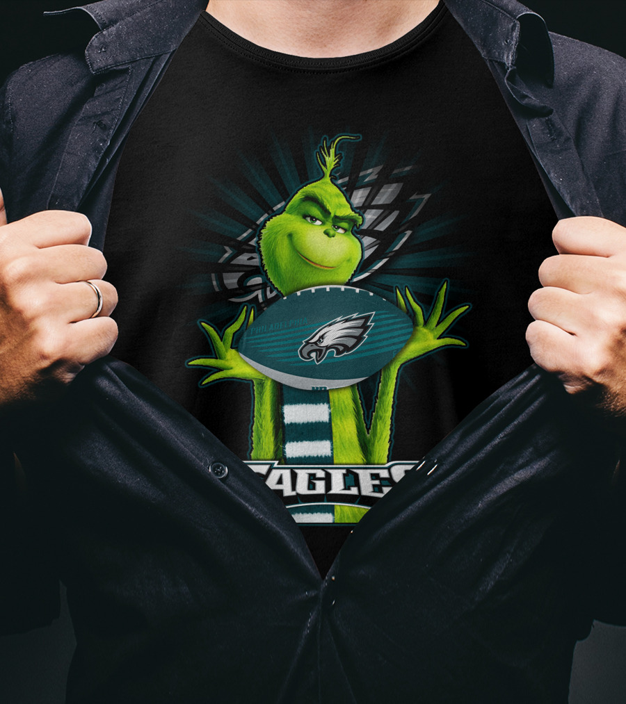 Grinch Holding Philadelphia Eagles Football With Team T-Shirt