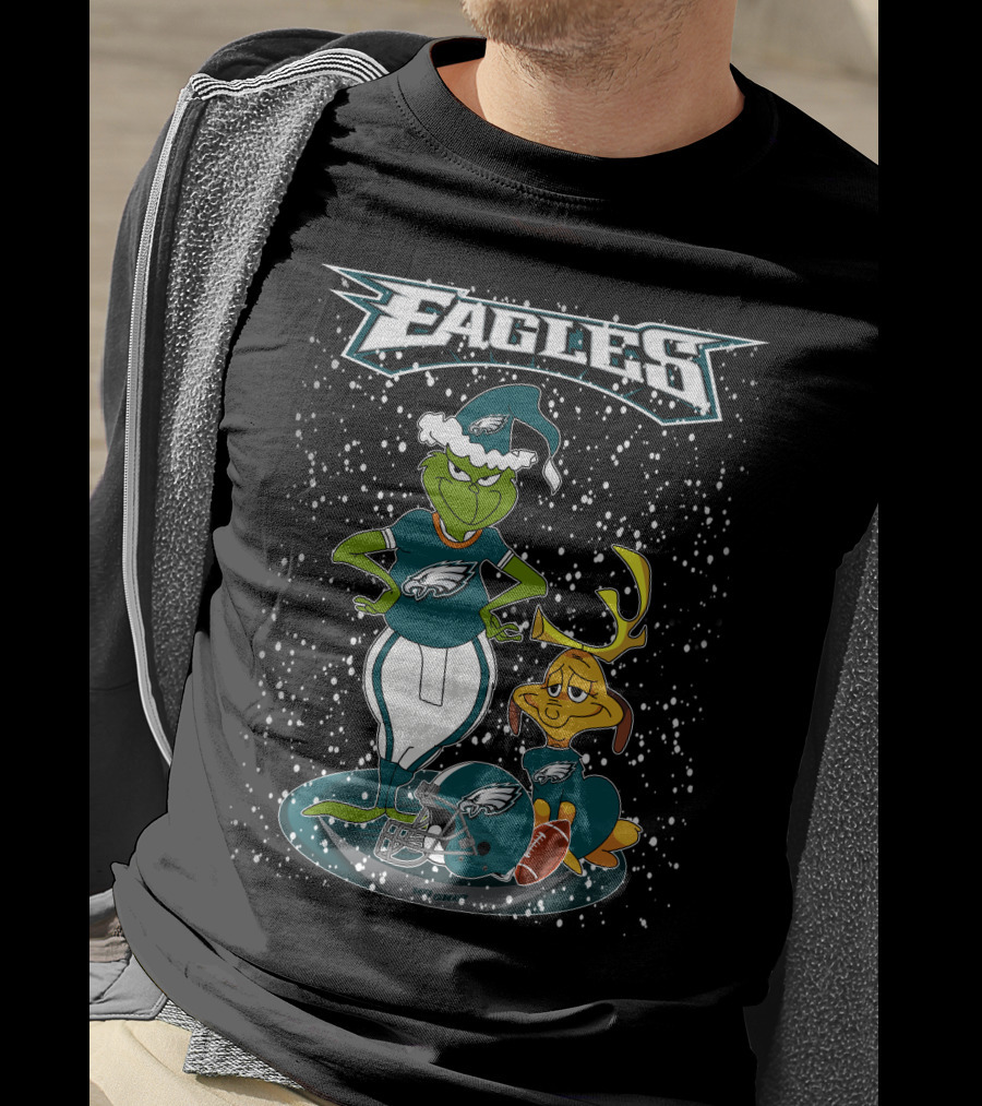 Philadelphia Eagles Grinch Christmas Football Fan Gear T-Shirt