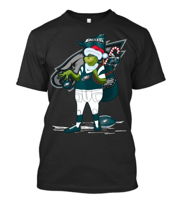 Grinchxmas Philadelphia Eagles Santa Hat Football T-Shirt