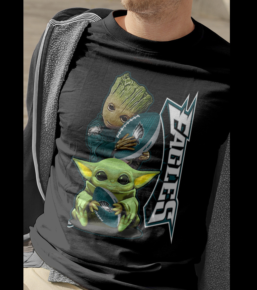 Grzd Philadelphia Eagles Groot Baby Yoda Football T-Shirt