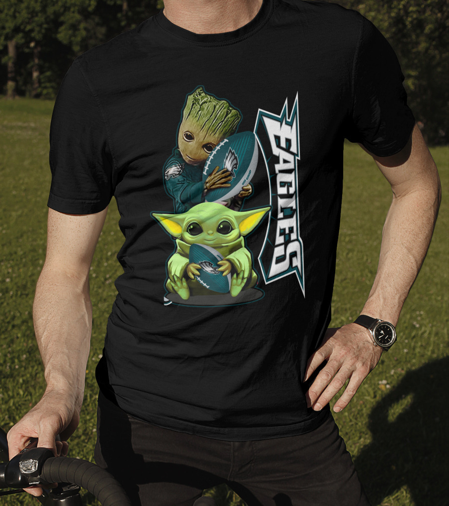 Grzd Philadelphia Eagles Groot Baby Yoda Football T-Shirt