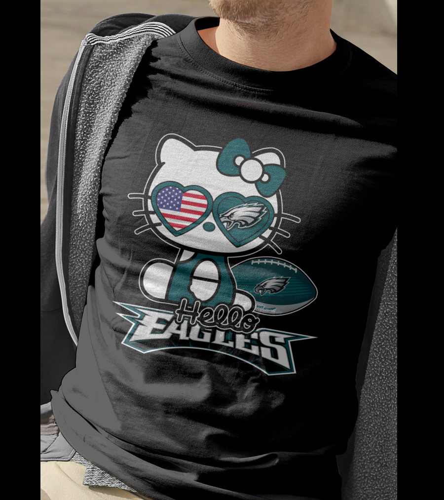 Hello Kitty Philadelphia Eagles Football USA Flag T-Shirt