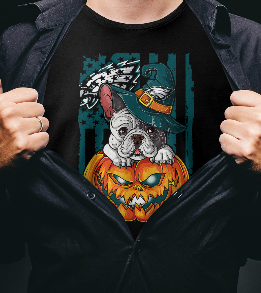 Hlw Bulldog Halloween Philadelphia Eagles Pumpkin T-Shirt