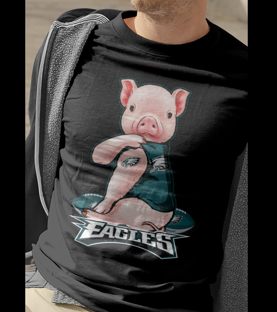 Pig Wearing Philadelphia Eagles Gear With Football And Eagles T-Shirt