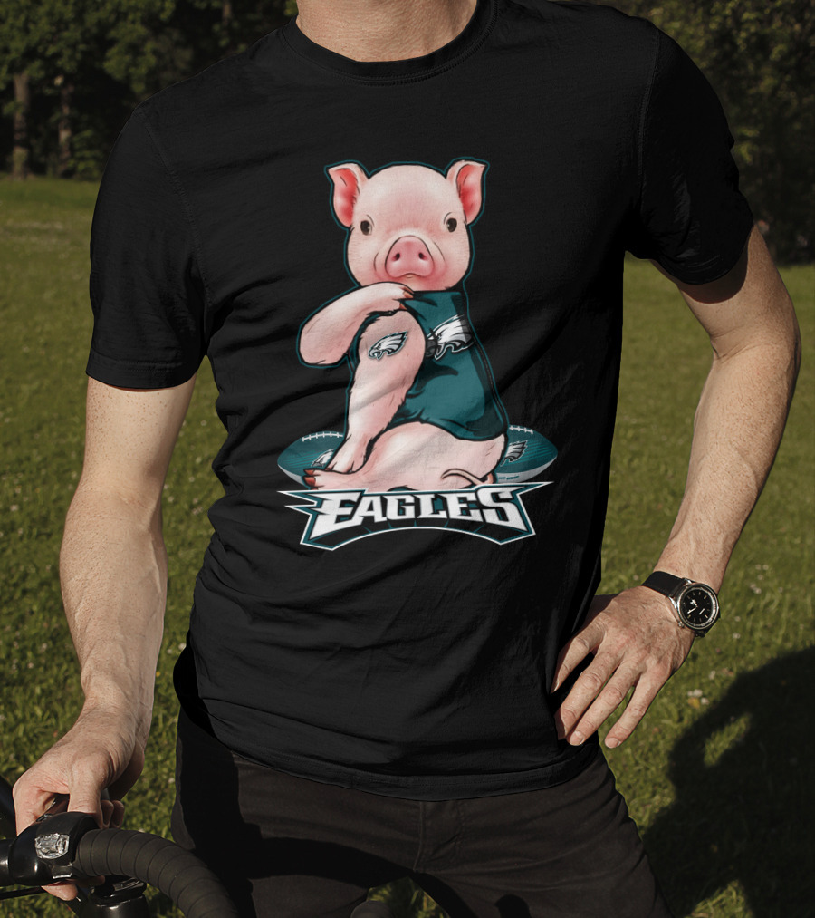 Pig Wearing Philadelphia Eagles Gear With Football And Eagles T-Shirt