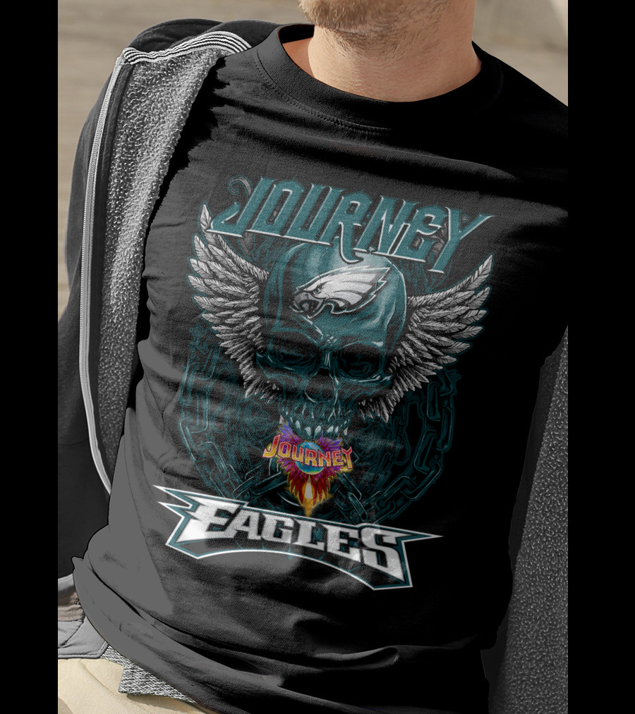 Journey Philadelphia Eagles Skull Wings Chain Football Fan T-Shirt