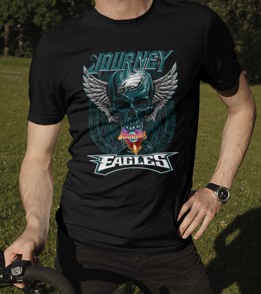 Journey Philadelphia Eagles Skull Wings Chain Football Fan T-Shirt