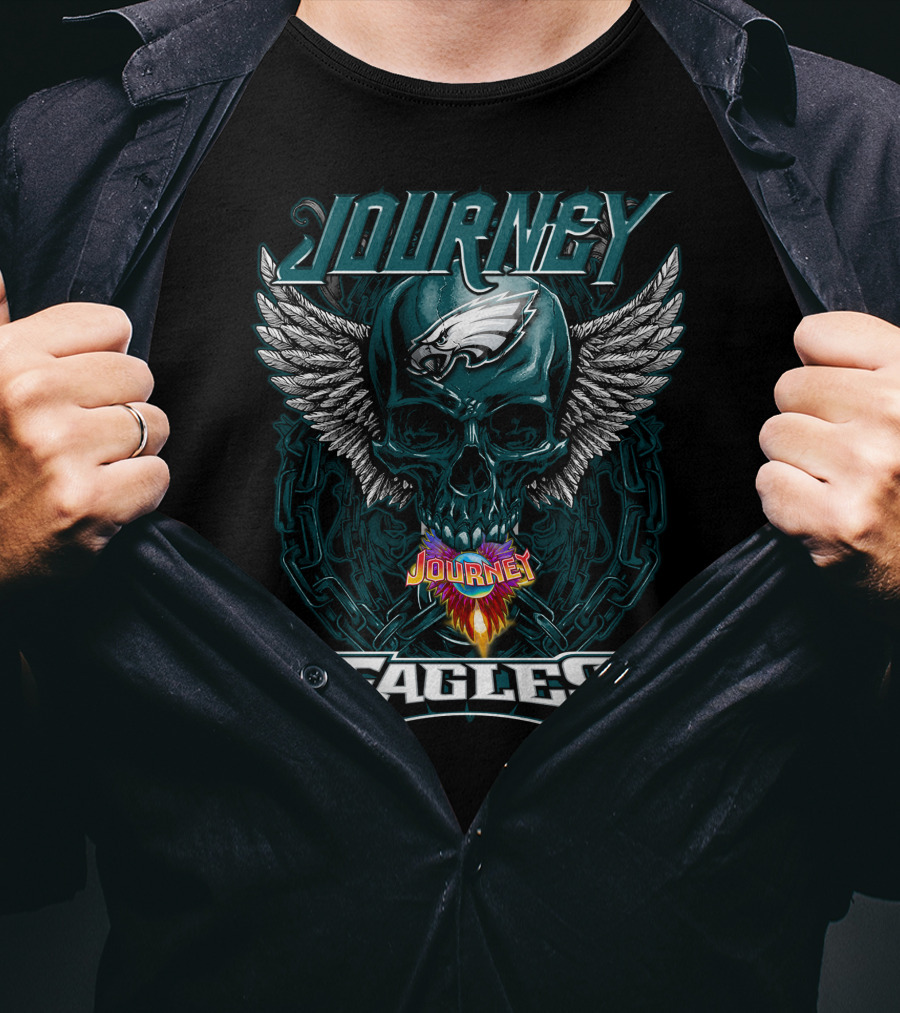 Journey Philadelphia Eagles Skull Wings Chain Football Fan T-Shirt