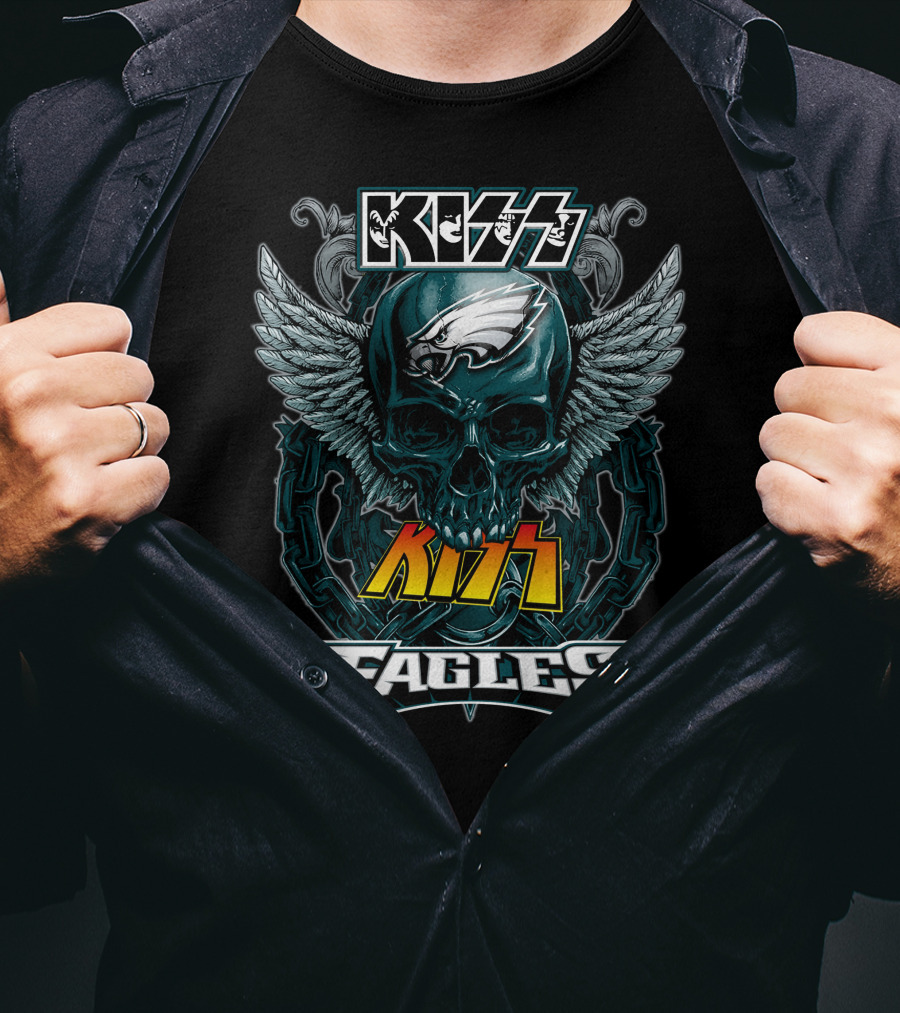 Kiss Eagles Philadelphia Skull Wing T-Shirt