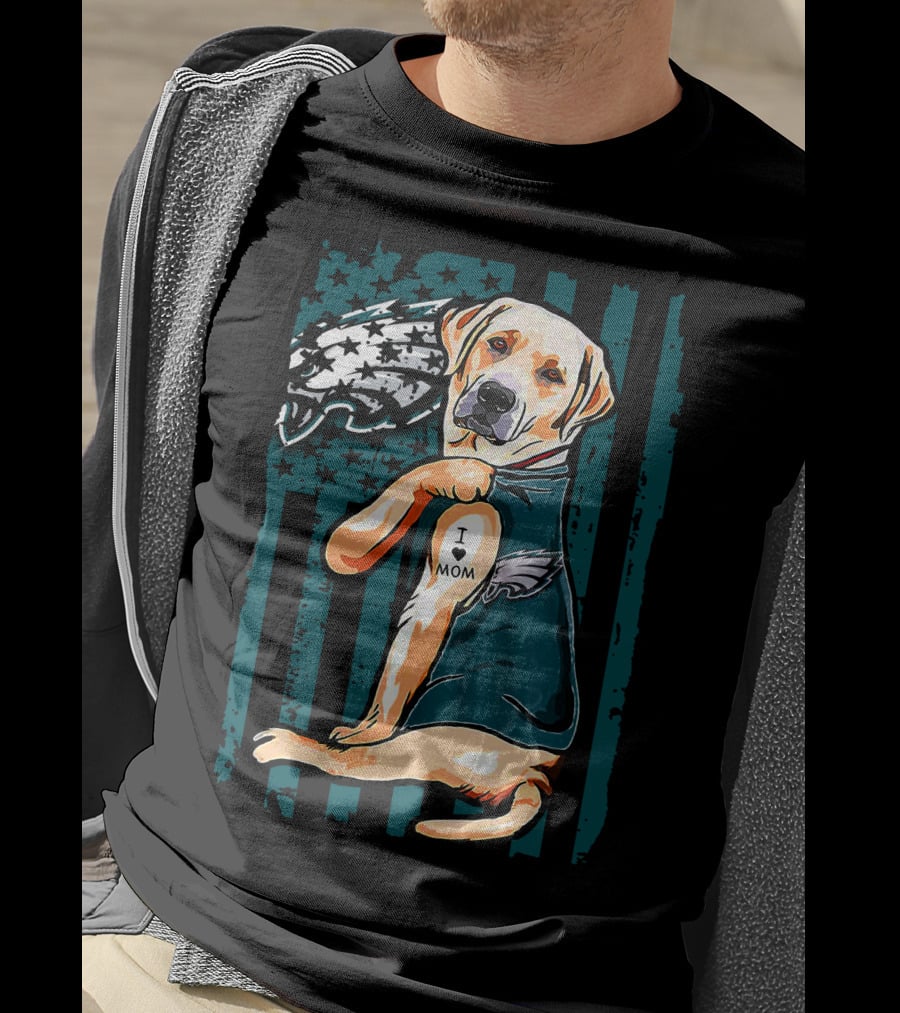Philadelphia Eagles Labrador Retriever I Love Mom Tattoo T-Shirt