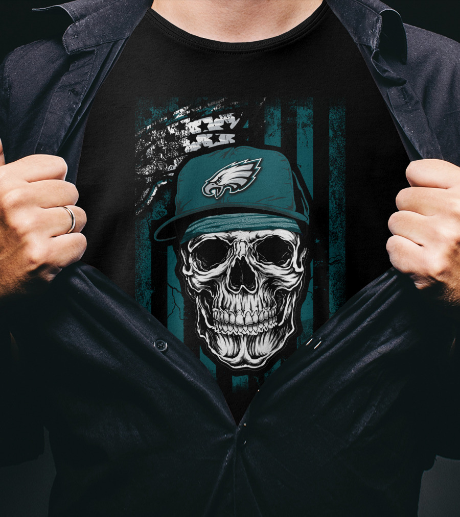 Philadelphia Eagles Skull Flag Hat T-Shirt