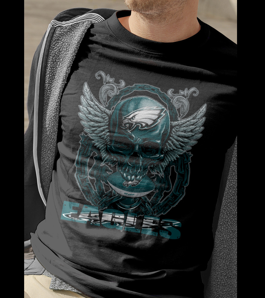 Philadelphia Eagles Skullfb Winged Skull Bold Eagles T-Shirt
