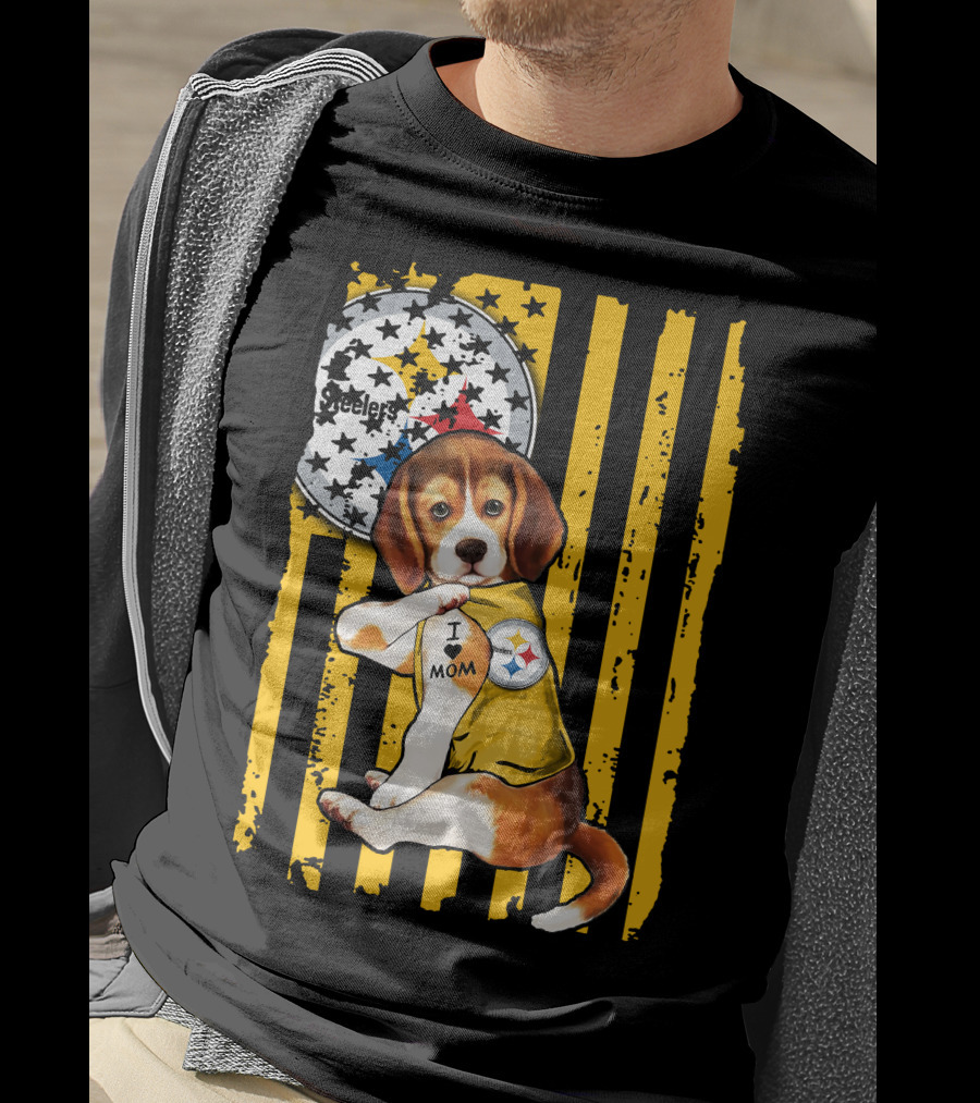 Beagle I Love Mom Pittsburgh Steelers T-Shirt