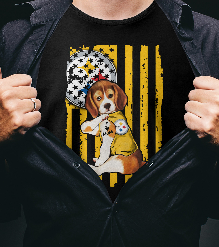 Beagle I Love Mom Pittsburgh Steelers T-Shirt