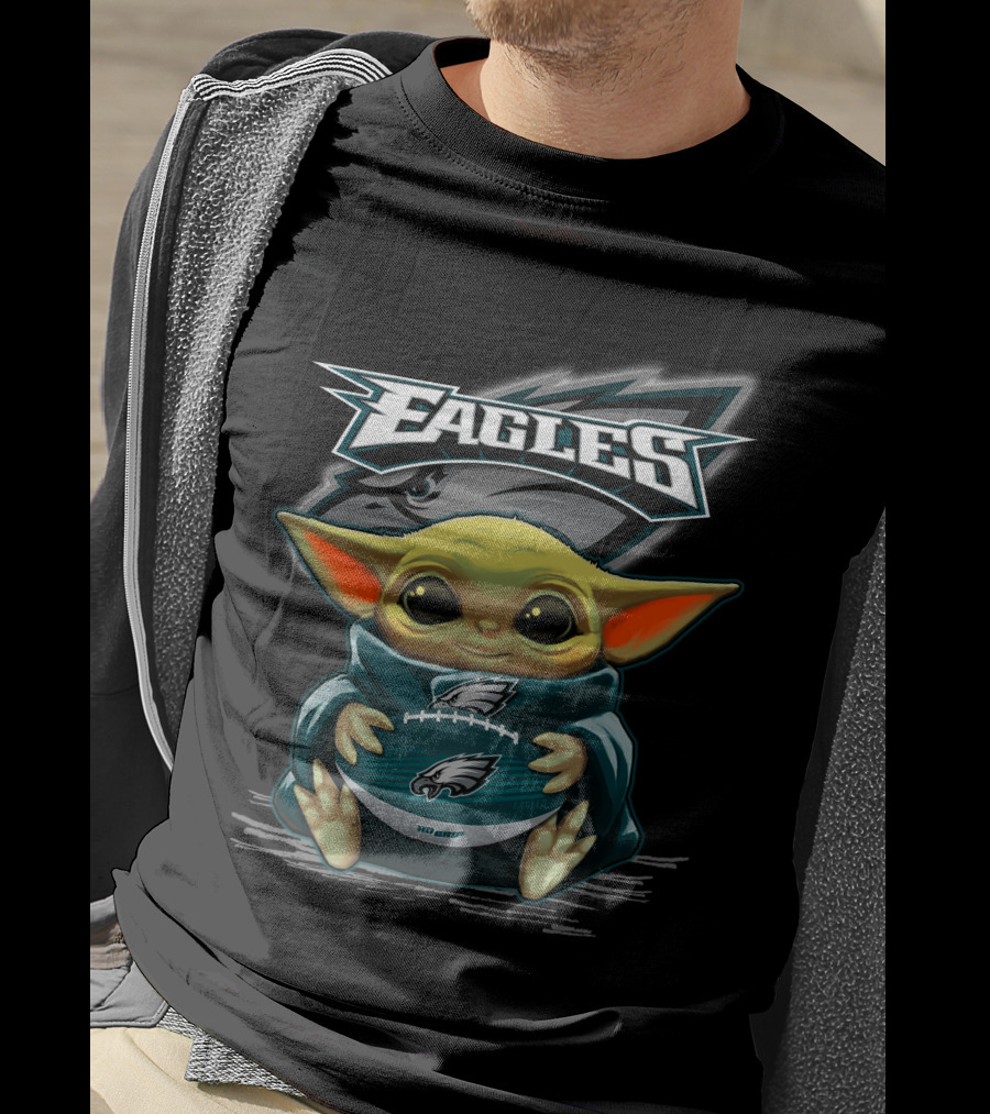 Eagles Baby Yoda Holding Philadelphia Football T-Shirt