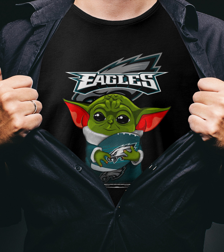 Yoda V3 Philadelphia Eagles Fan Mascot Holding Football T-Shirt