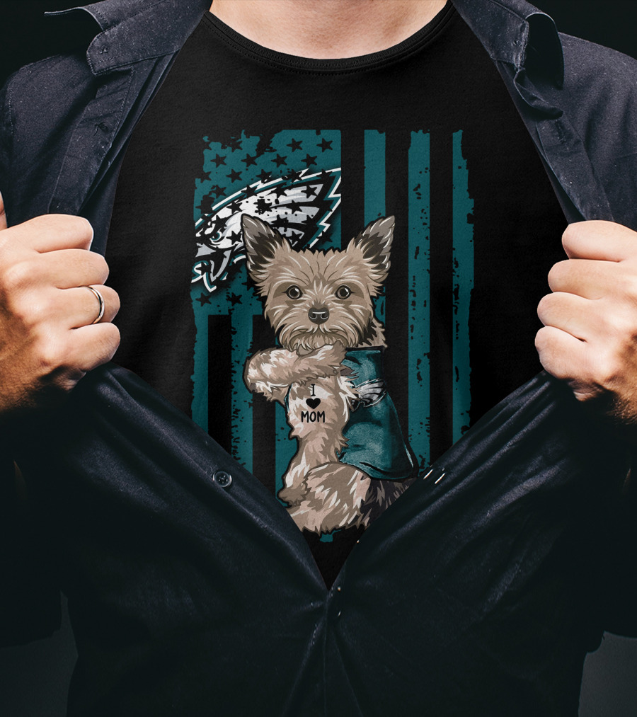 Yorkshire Terrier I Love Mom Philadelphia Eagles T-Shirt