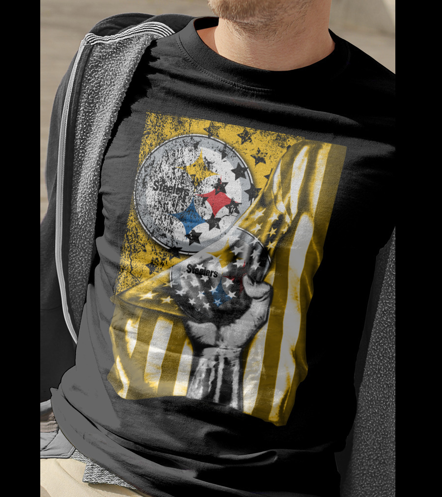 Steelers Logo Hand Yellow And Black Stripes Flag Pittsburgh Steelers T-Shirt
