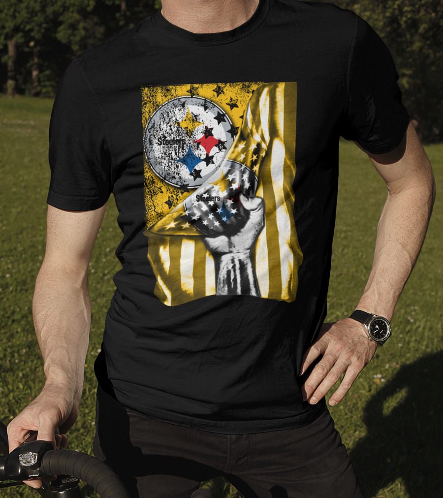 Steelers Logo Hand Yellow And Black Stripes Flag Pittsburgh Steelers T-Shirt