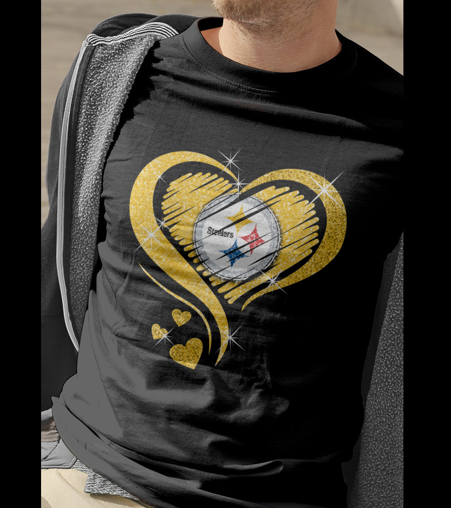 Pittsburgh Steelers Heart Diamond Sparkle T-Shirt