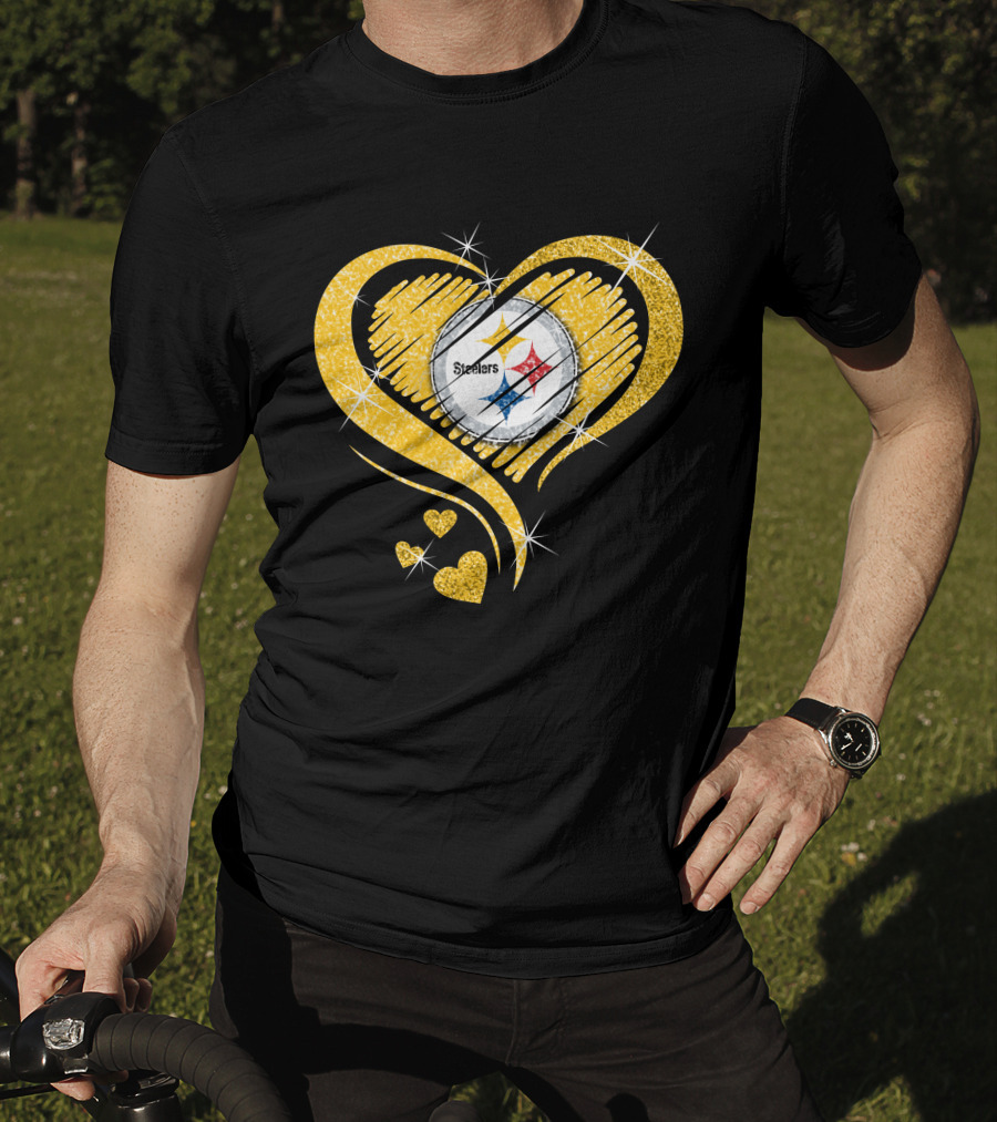 Pittsburgh Steelers Heart Diamond Sparkle T-Shirt