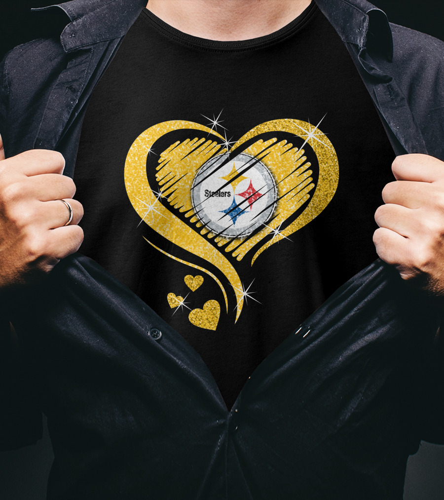 Pittsburgh Steelers Heart Diamond Sparkle T-Shirt