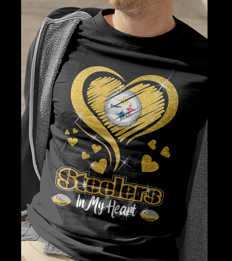 Steelers In My Heart Pittsburgh Sparkling Heart T-Shirt