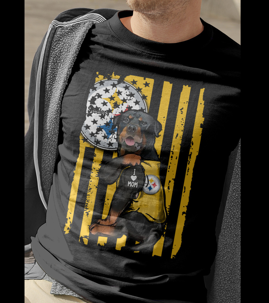 Rottweiler I Love Mom Pittsburgh Steelers Fan Stripes T-Shirt