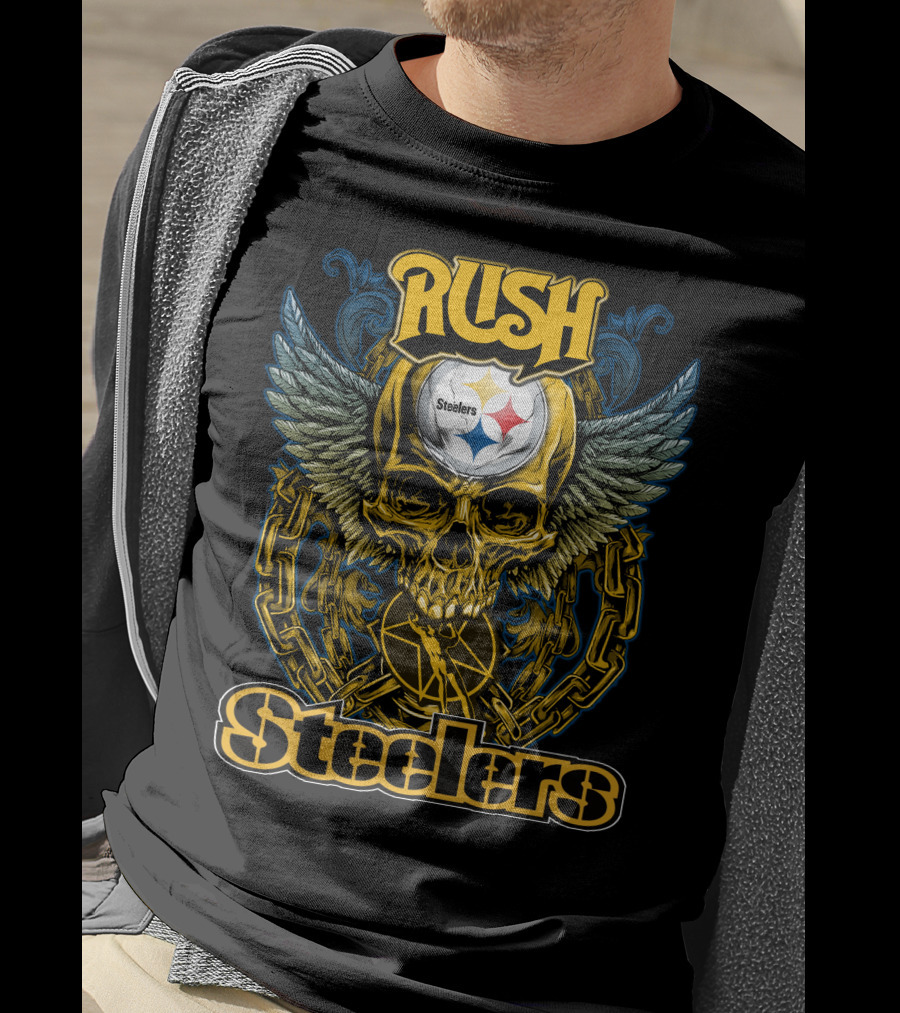 Rush Pittsburgh Steelers Skull Wings Chain T-Shirt