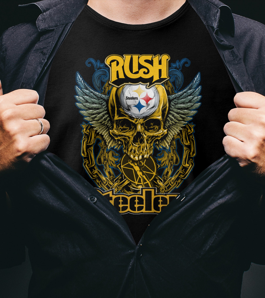 Rush Pittsburgh Steelers Skull Wings Chain T-Shirt