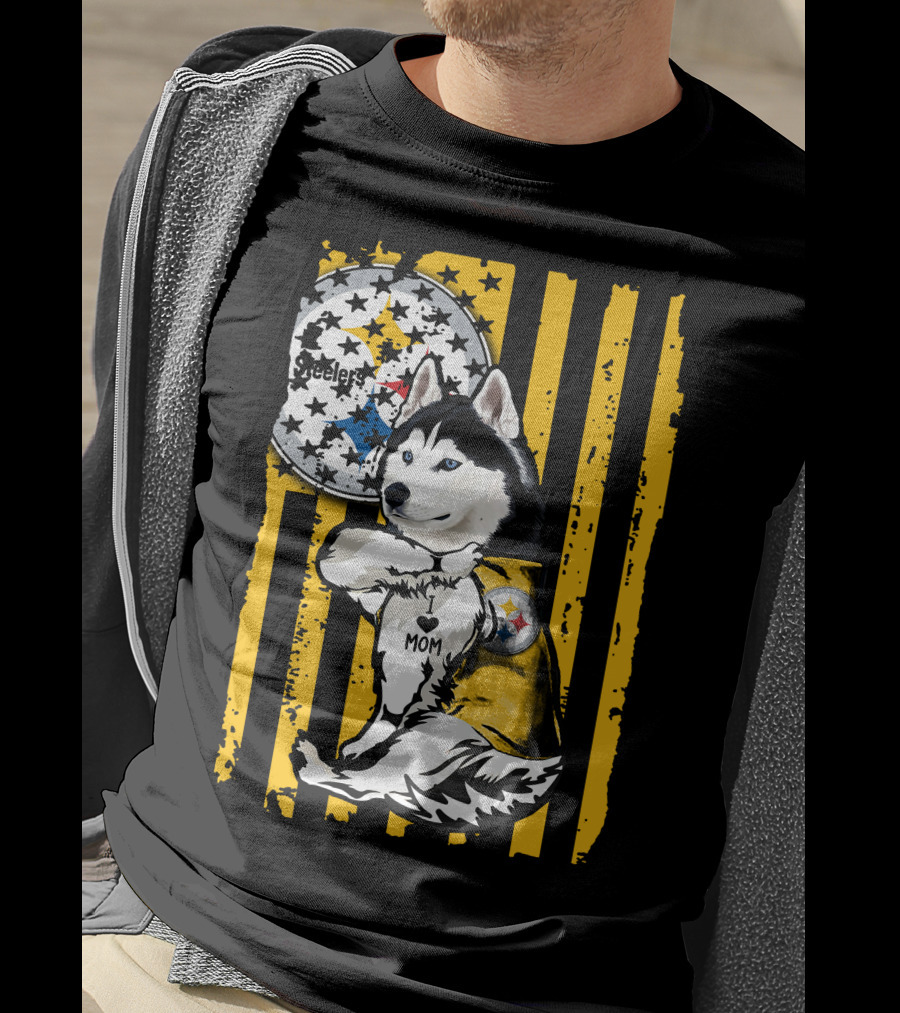 Siberian Husky Steelers Mom Fan Art With Pittsburgh Colors T-Shirt