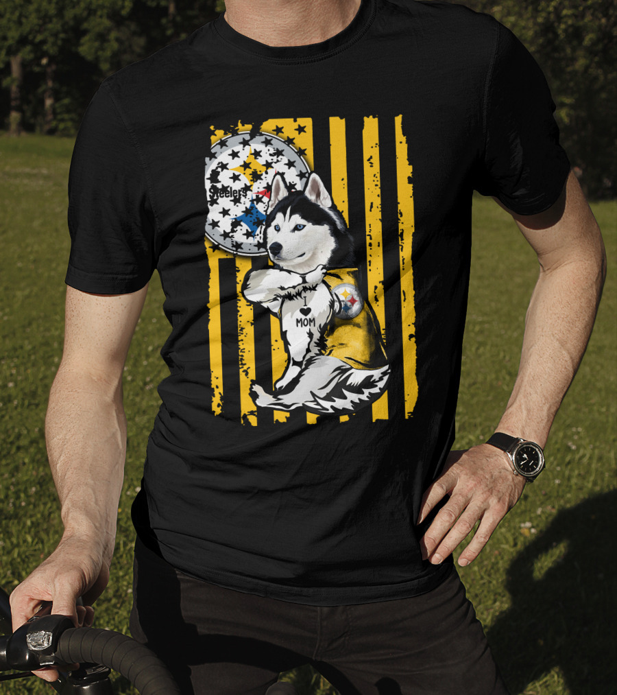 Siberian Husky Steelers Mom Fan Art With Pittsburgh Colors T-Shirt