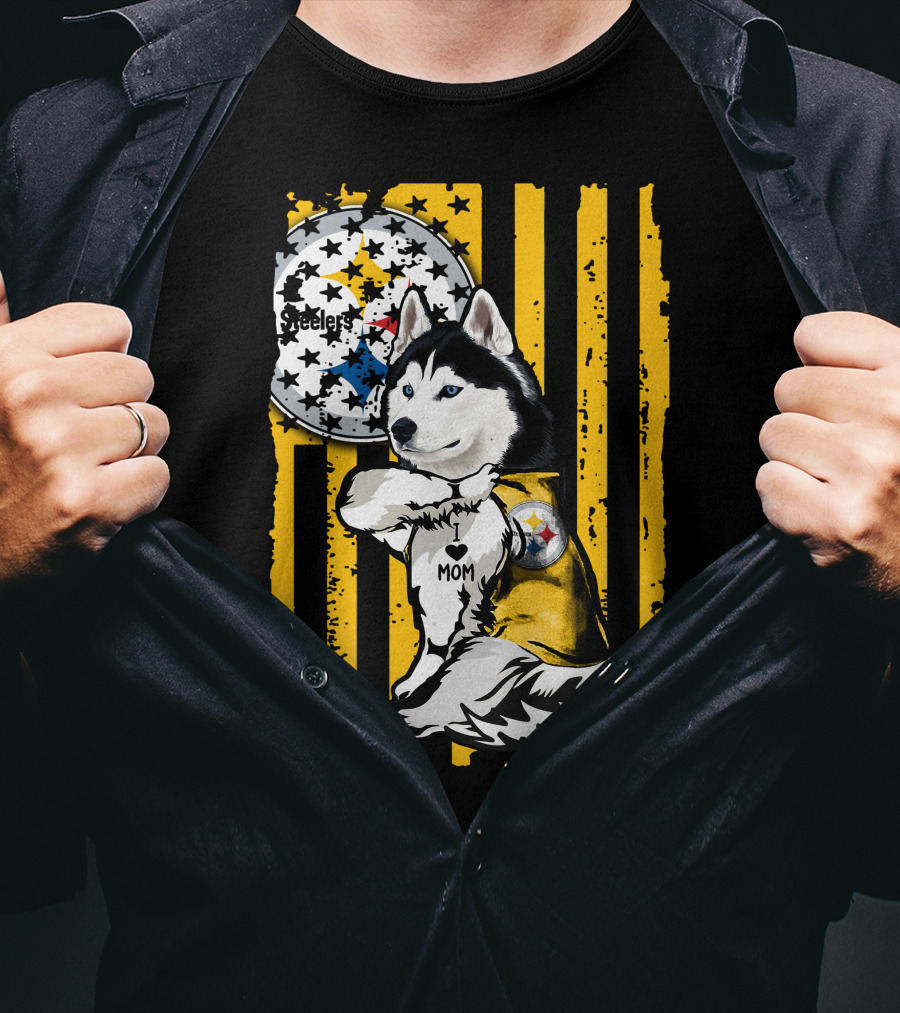 Siberian Husky Steelers Mom Fan Art With Pittsburgh Colors T-Shirt