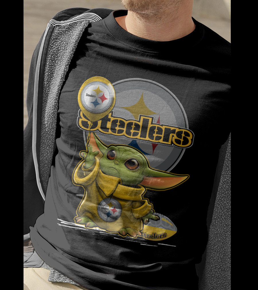 Steelers Baby Yoda Balancing Pittsburgh Football Sphere T-Shirt