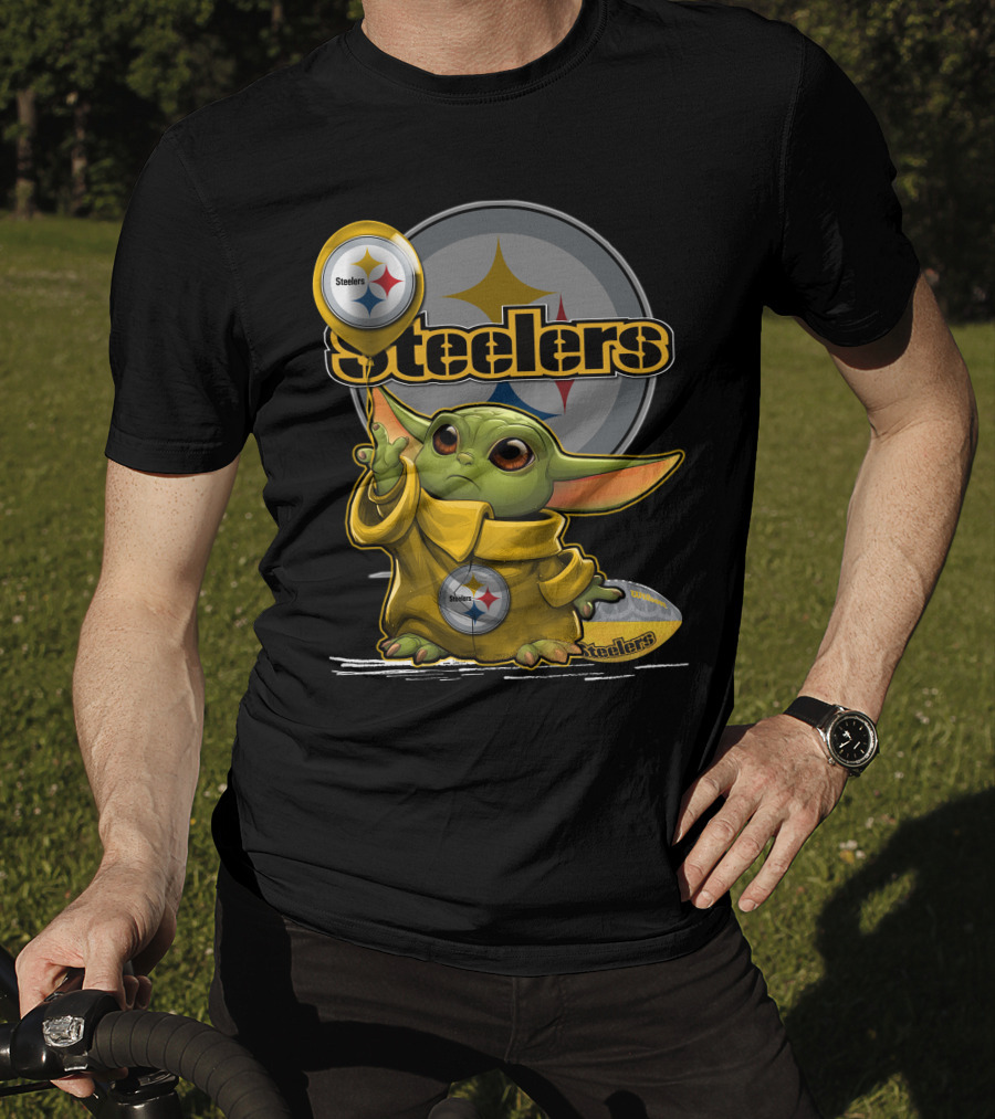 Steelers Baby Yoda Balancing Pittsburgh Football Sphere T-Shirt